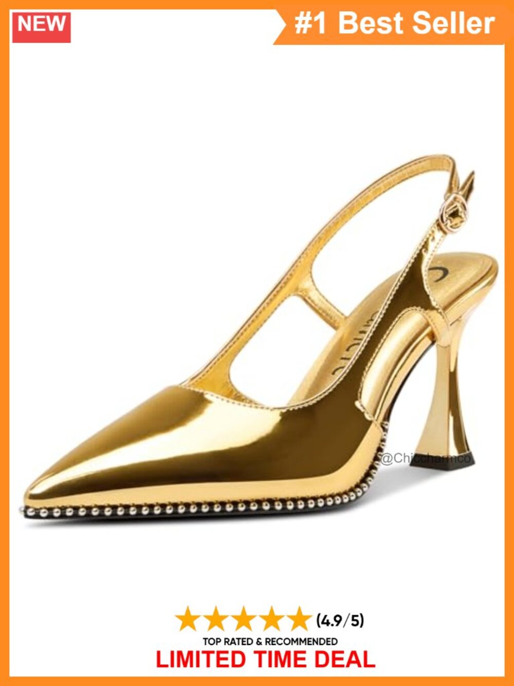 Women's Slingback Chunky High Heels Pointed Toe Beaded Dressy Pumps